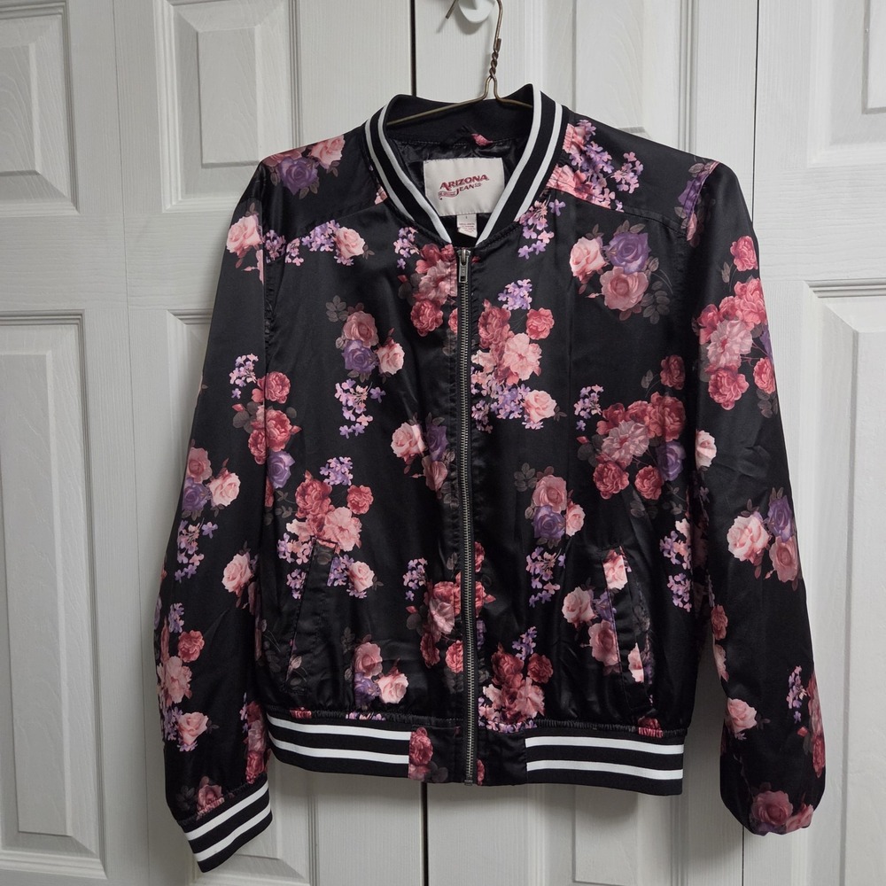 Arizona Jean Co Floral Bomber Jacket Womens Large Zipper Retro Indie See Details